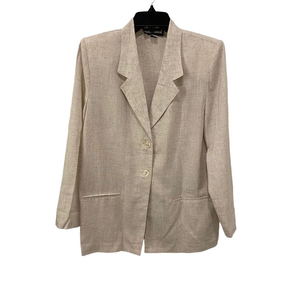 Vintage Sag Harbor Women's Oatmeal Cream Linen Blend 2 Button Blazer Size 8